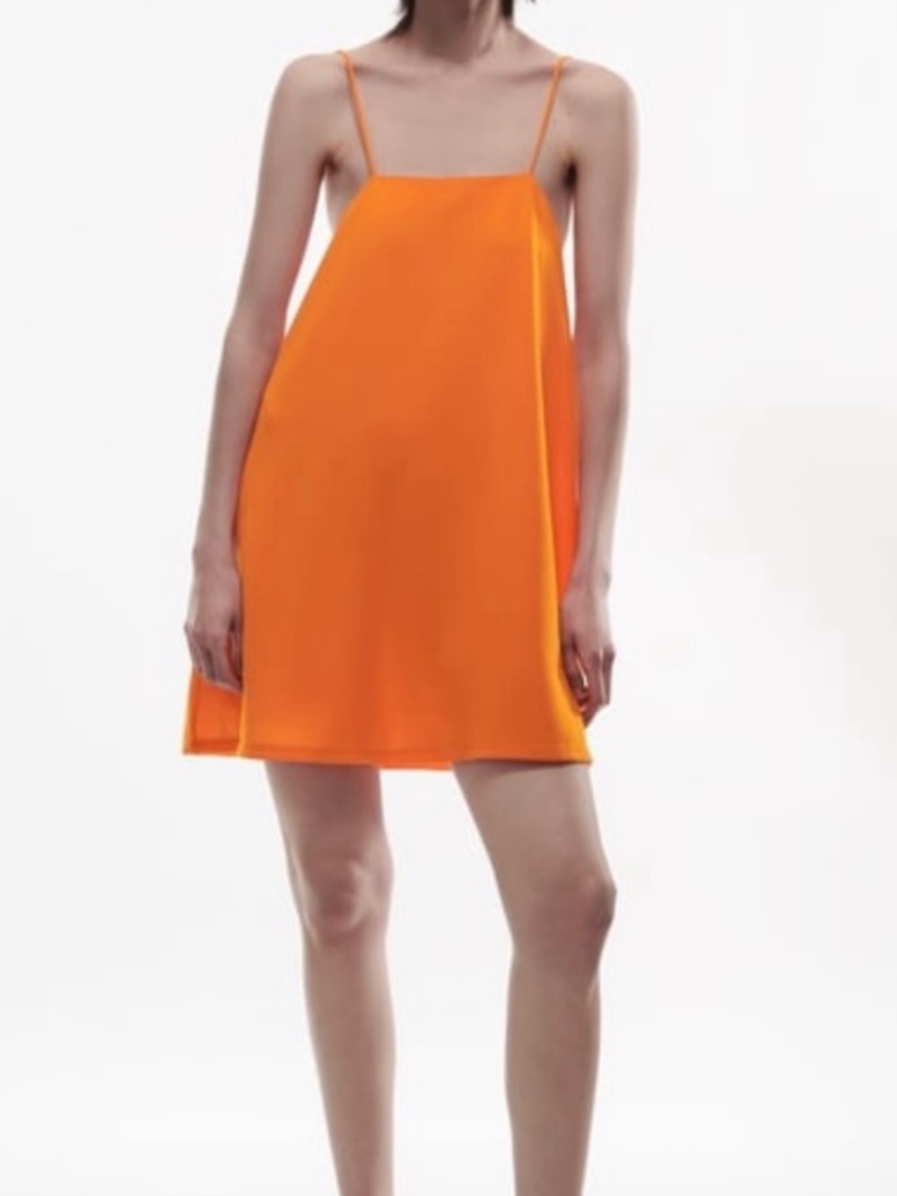 Zara Bright Orange Mini Slip Dress with Spaghetti Straps